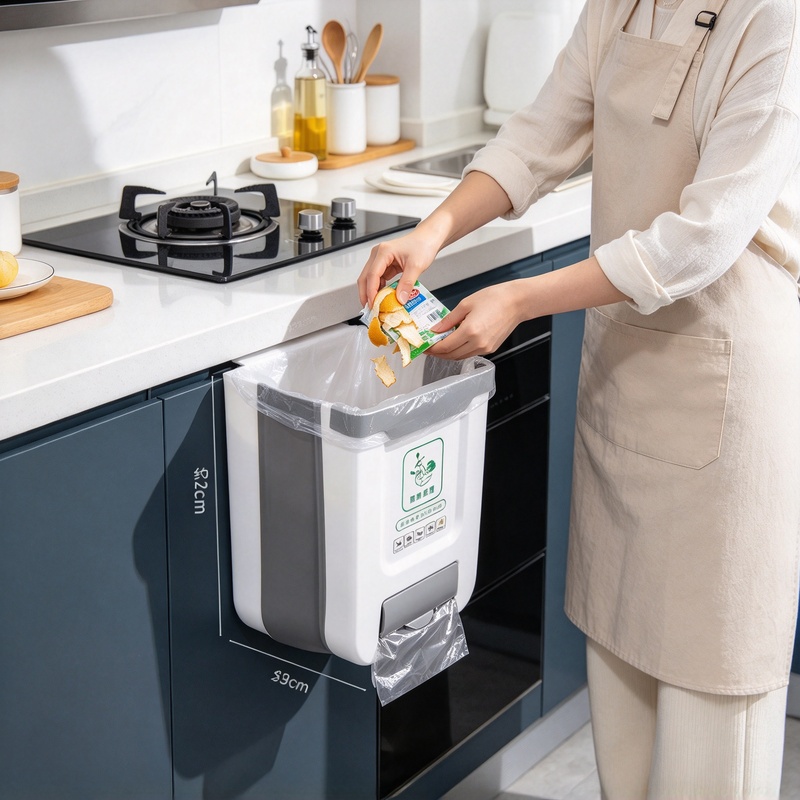 Commercial Kitchen Bin - Wall-Mounted Collapsible 10L Slim Waterproof Trash